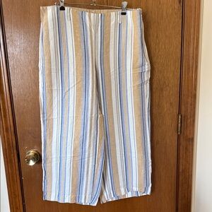 J. Jill Vertical Striped Wide-Leg Pants in Blue, Tan & White